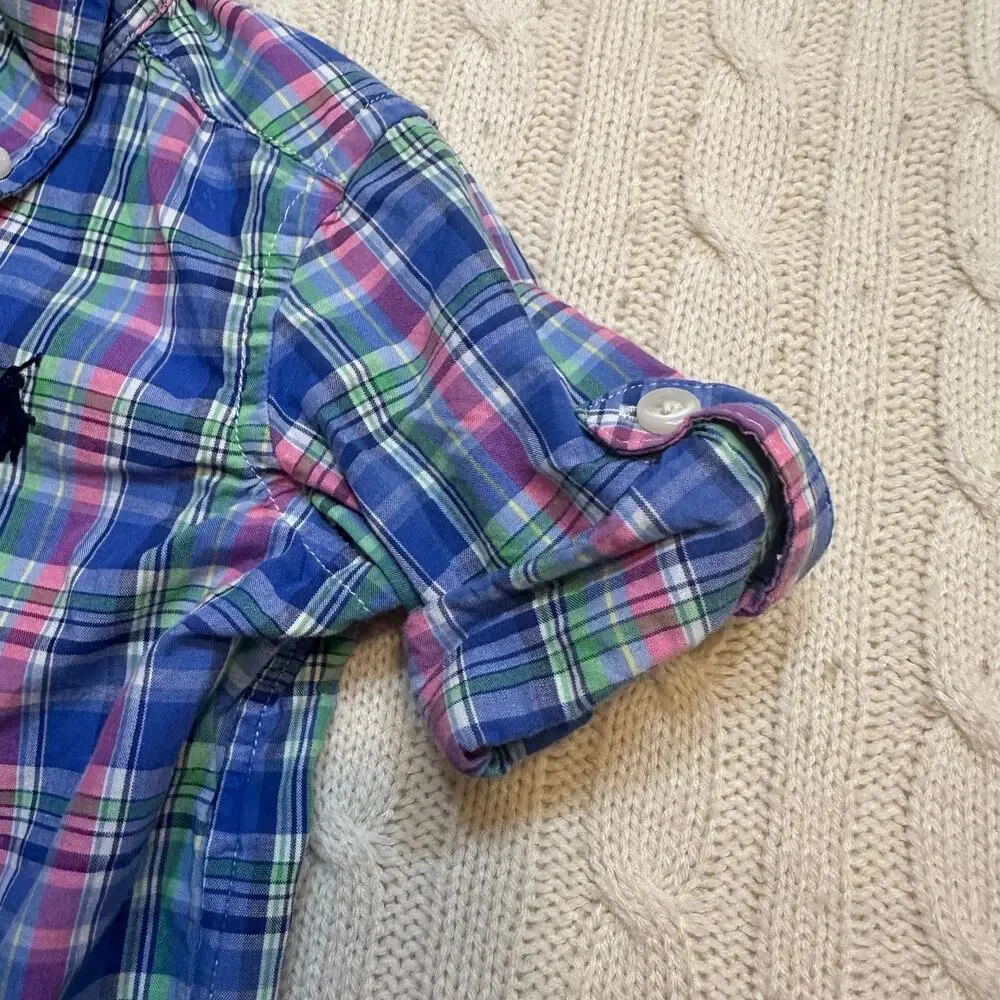 Ralph Lauren Blue Plaid Long Sleeve Button Down Shirt sz 3M